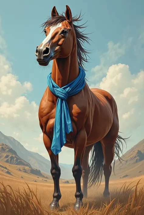 Draw a crazy horse with Massimiliano Allegri's head and a blue tie around his neck