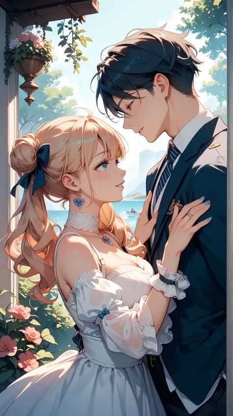 couple　anime style　smiles