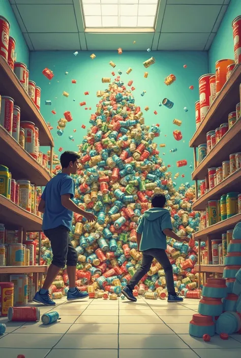 
 Scene 2: Flashback - The store (fast)
sound de ambiente de tienda. The sound of cans falling.
Let's cut to a quick flashback i...