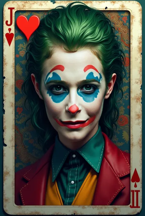 Create an image of a playing card, The Joker Card, More with the face of the reference model