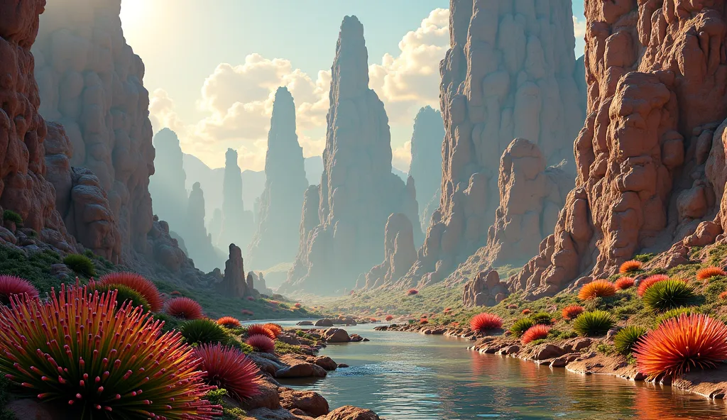 a planet Singorack,  alien creatures , alien inhabitants, alien plants, science-fiction landscape, Fantasy Kingdom, mundos ima p...