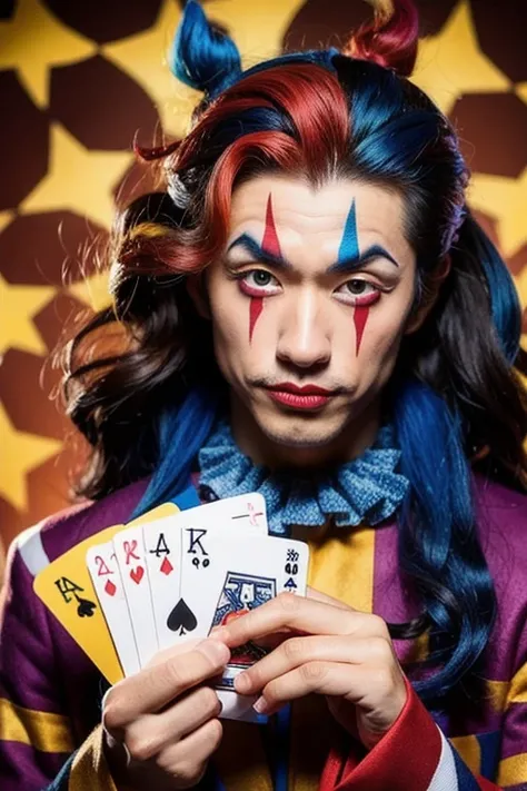Masculine clown beautiful long haired Japanese playing card