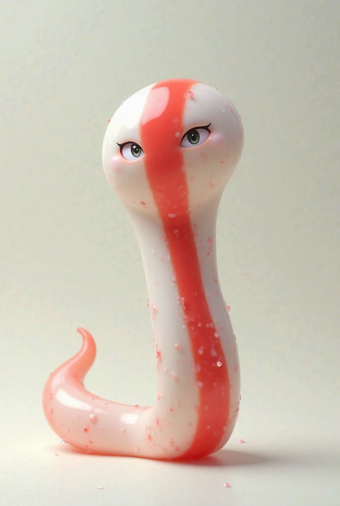 Draw a white jelly worm with a red stripe in the middle of the body 