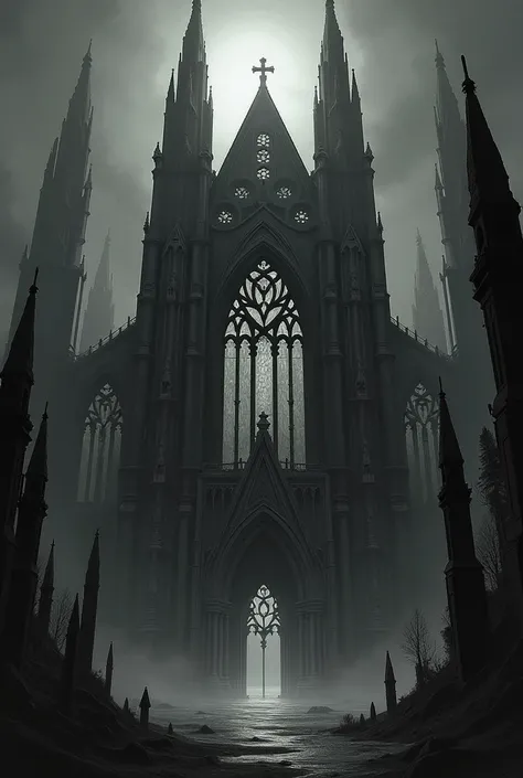 Make a simple gothic church with visible flying butresses, large windows, and pointed arches. Generate a drawing do not add colo...