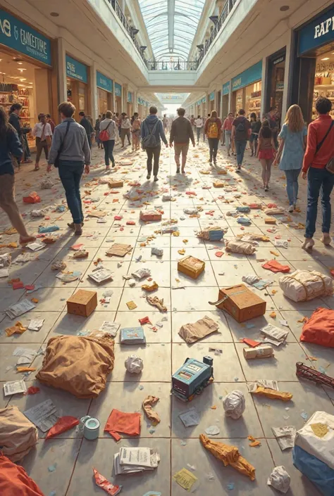 Generate garbage for me on the floor of the mall