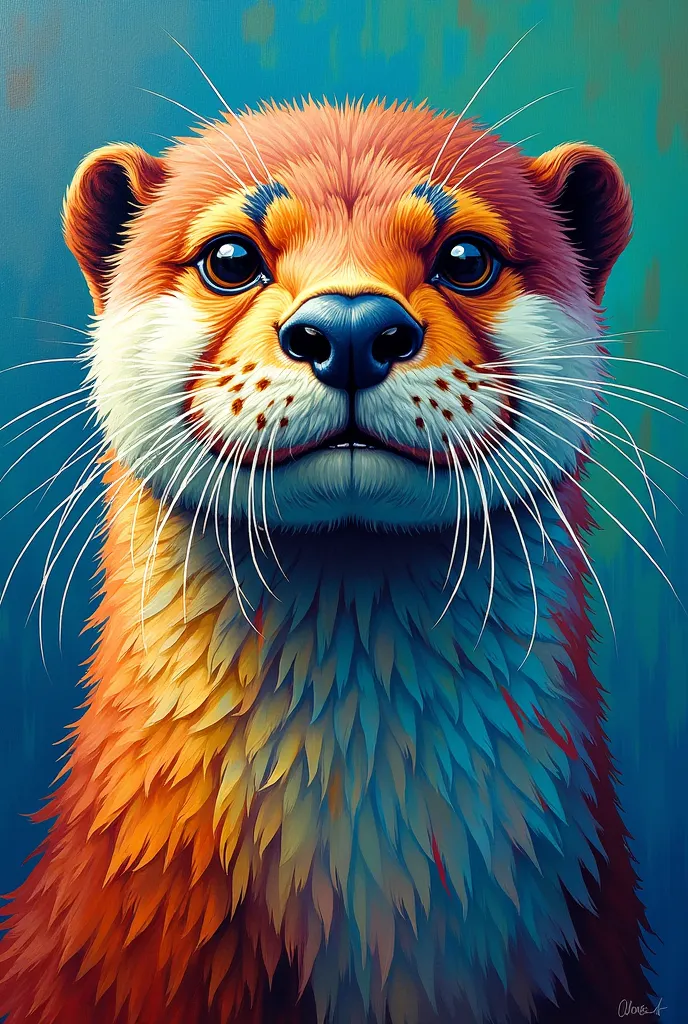 Otter Painting, Inspired by Picasso, Influenced by Van Gogh, A close-up shot of an otter&#39;s face, Very colorful, Bright color...