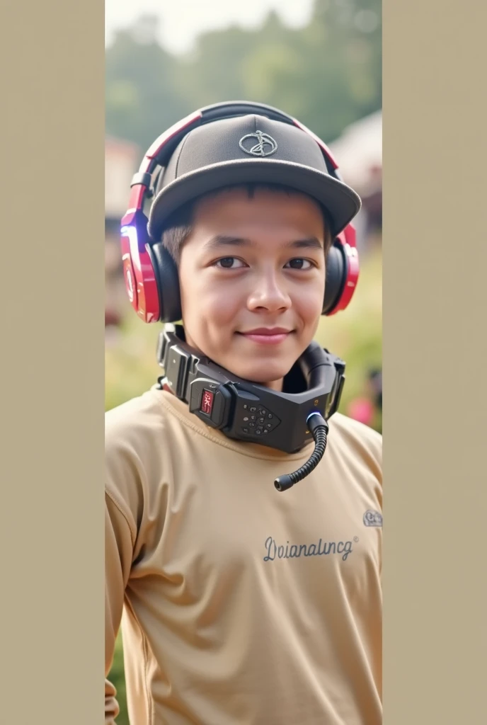 Use this photo as a basis to create a character with Gamer headphones in a Gamer championship with purple neon lights in the env...