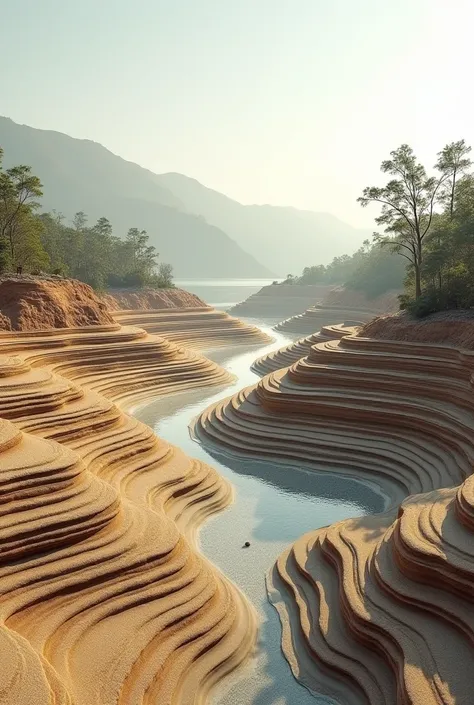 Sand layers, of clay and debris accumulate in layers at the bottom of the reservoir

or in the valley, with clearly visible

hor...