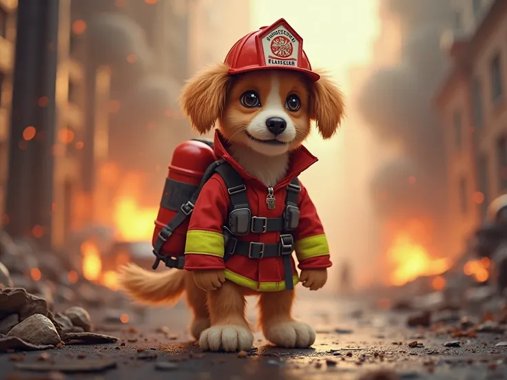 
Dog dressed as firefighters