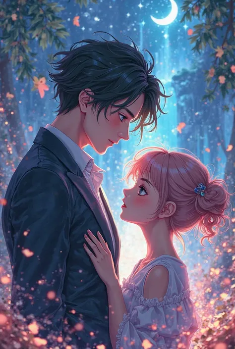 Anime  handsome tall boy and a anime cute girl