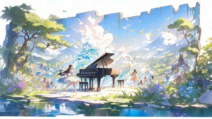 ((masterpiece)), (( Best Quality )), ( nothing), (bright color), ( simple white background:1.6), landscape, ( beautiful), (   Bi...