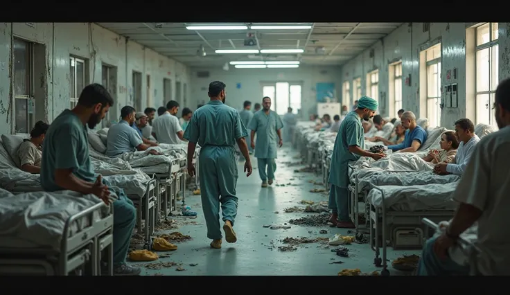 4. Humanitarian Crisis

Prompt:
“Overcrowded hospital in Gaza, doctors treating wounded ren, lack of medicine, humanitarian aid ...