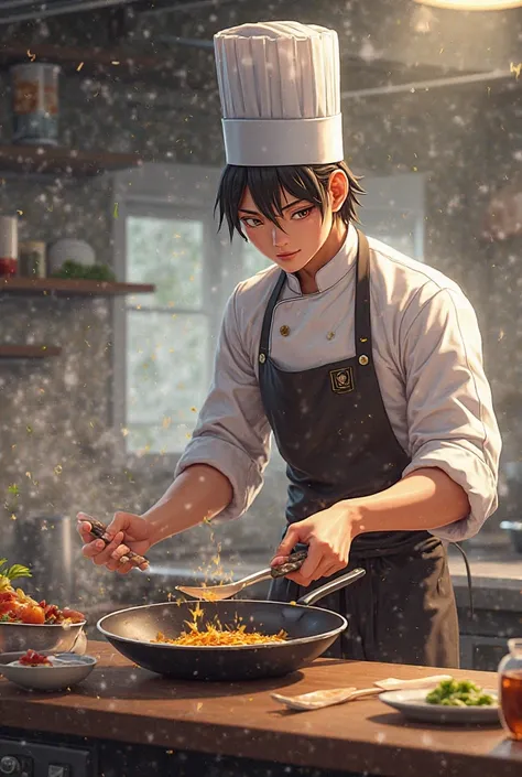 Chef cooking with the realistic anime frying pan 