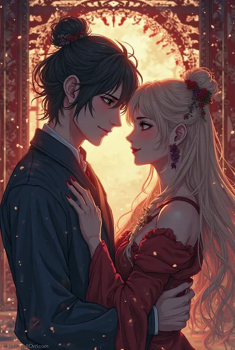 Sexy couple image with clan. Anime style.
