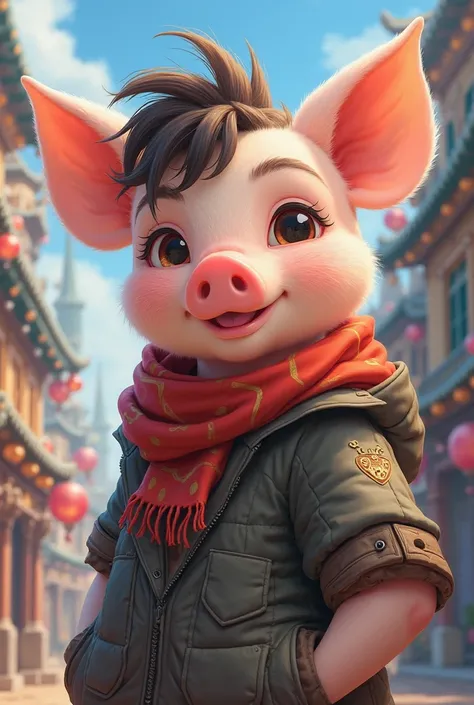 Attractive half pig anime boy 