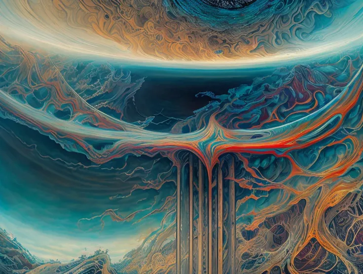 Pure abstract composition in high complexity, with no recognizable figures:

Collapsing fractal geometries generating non-Euclid...