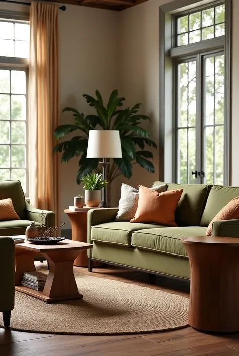 Brown and olive green furniture 