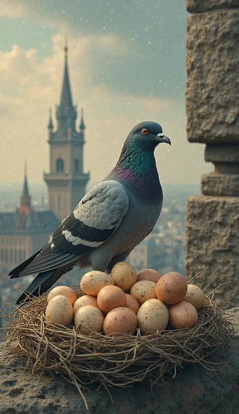 When the pigeon regained consciousness, it saw that it had laid many eggs. Quickly, it went back to get its nest, but the tower ...