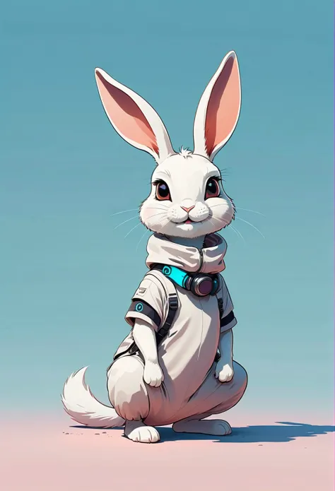 Cartoon animal drawing, full-body photo of a cute rabbit simple style, Simples, but still elegant, flat and fresh style, Cyberpu...