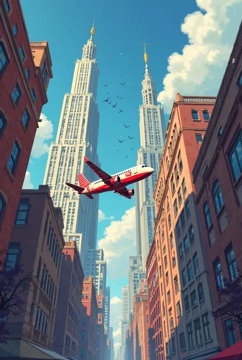 A Disney-style poster where in a city a plane fences two skyscraper-like structures and has a title that says Towers