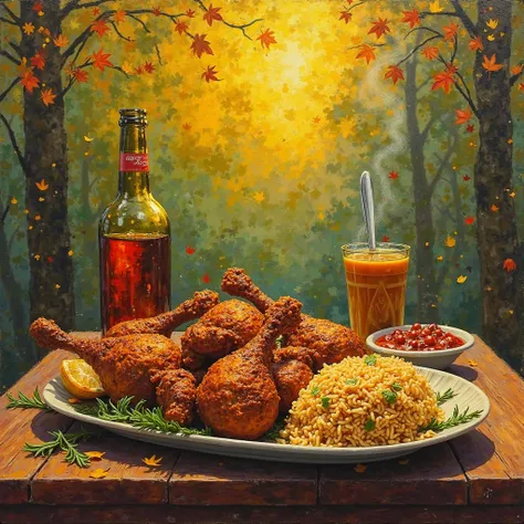 "Gambarkan. Copy the image I gave this is a combination 2 of my Malay dishes ( red cooking chicken , Fried chicken fat rice,  ch...