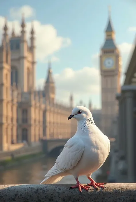 Create a lifelike image of a dove in London 