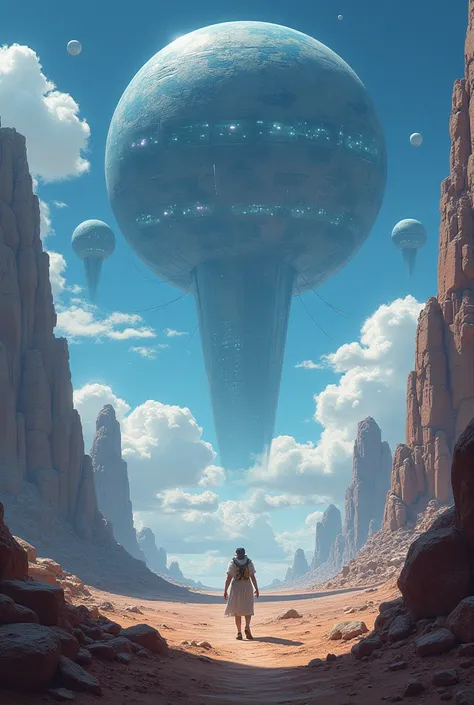 Illustration of extraterrestrial objects in the sky or of a gigantic hidden structure.