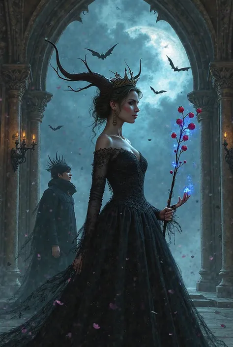 dark fantasy (dark fantasy) in the theme, decorated with gothic details reflects a digital painting.  In the center of the scene...