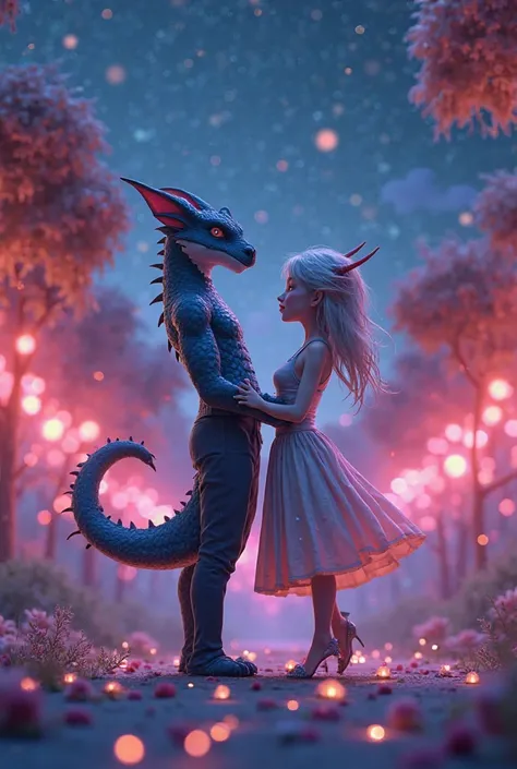 Create a romantic stop-motion animation sequence featuring Sylus (dragon form) and a generic female main character (MC) from the...