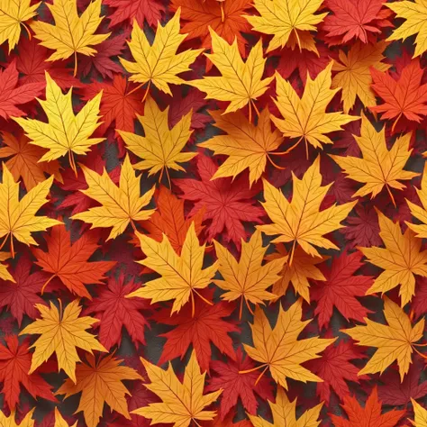 a seamless tiling, texture of autumn maple leaves, photorealistic, top-down view, vibrant colors, 2048x2048 ,normal map
