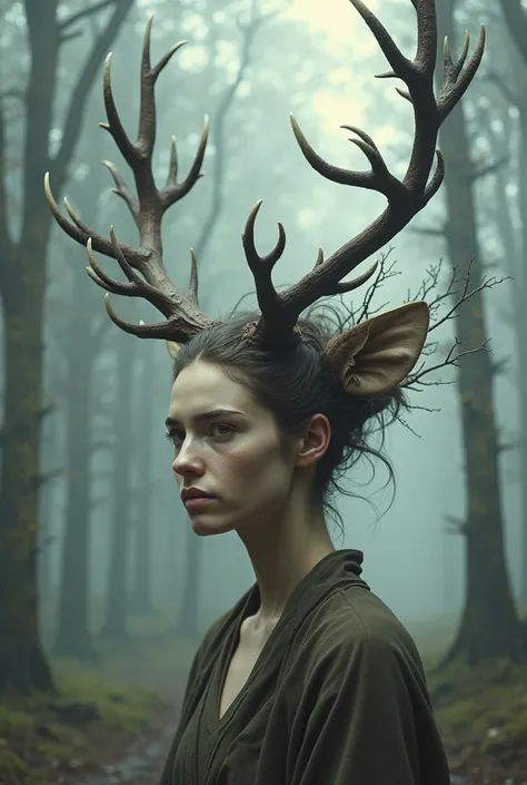 Realistic person with deer antlers 