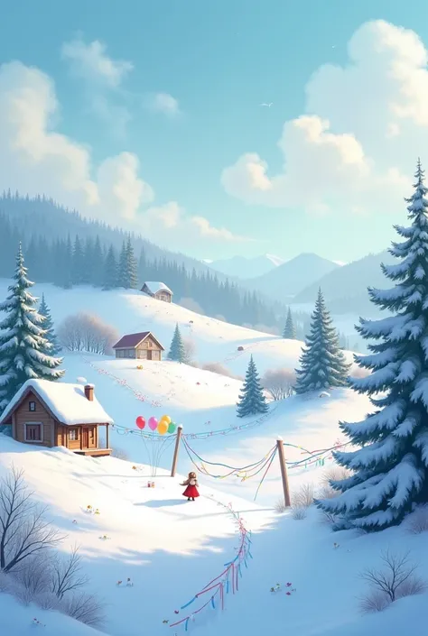 Make birthday background happy theme without people with landscape and snow white theme