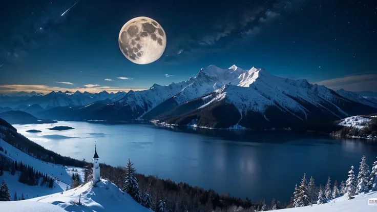  beautiful scenery、vivid、HD、nature、night、moon、 Snow Mountain 