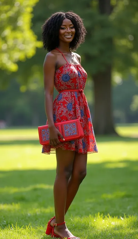 Generate an ultra-realistic full-body fashion photo of the exact same Black female model and dress shown in the reference image ...