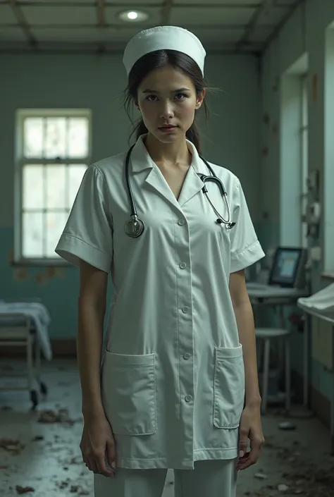 A nurse in an abandoned clinic
