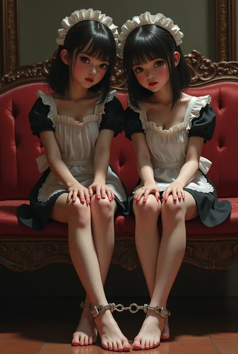 maid girls with handcuffs on their feet