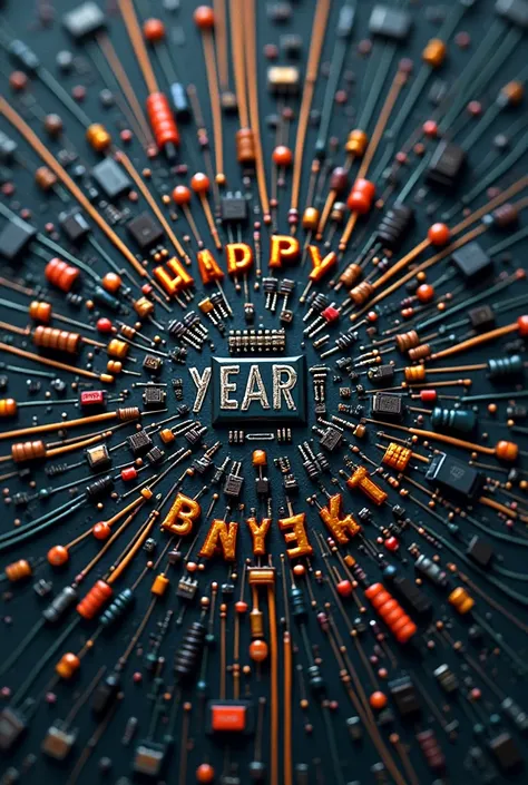 Create an image using wiring electronics components with wishing Sinhala and Hindi happy new year 