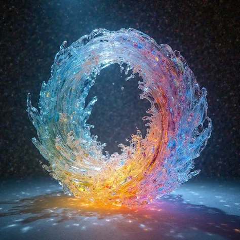 Multicolored glass carved of custle in absolute circle, back light.