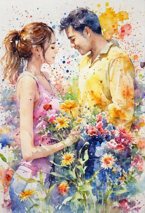 Lovers drawing pictures with splashed backgrounds and spray paint effects, director: Eugene Zack, Arte de la watercolor, directo...