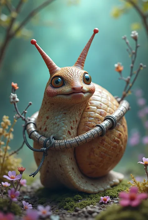 do you know the Brain Rot trend from TikTok with Italian animals??? create an image of “snail control”. Control is a condom.