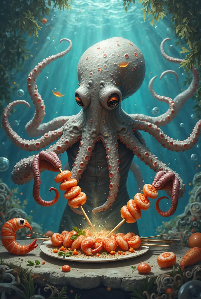 Octopus make kebab 