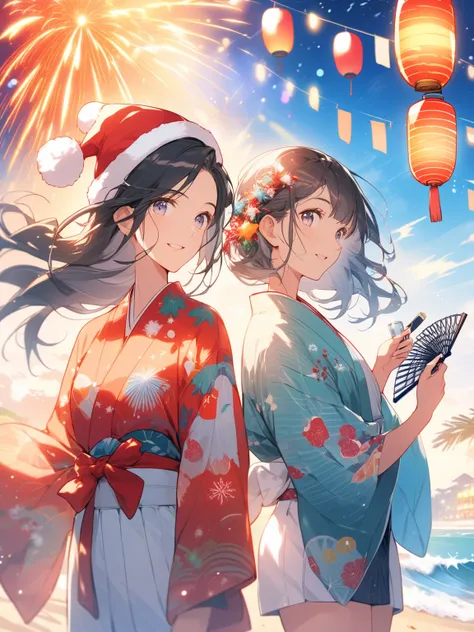 ((masterpiece)), ((best quality)), ((very detailed)), ((side-by-side composition)), split scene with two women from different cu...