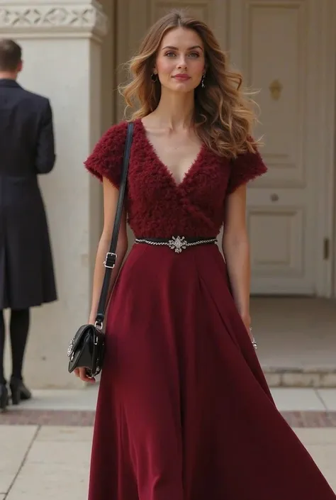 ( my hair making a simple hair style , I did a light make up , then get a  Dark red dress with wool on top, with black regular h...