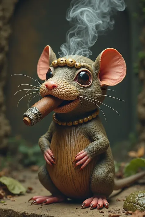 A rat mixed with a clog and a cigar