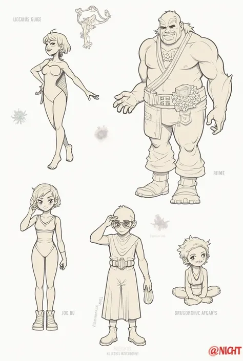 Great! Here's a **character exploration sheet idea** with **5 unique characters**, each with **different body shapes, clothing s...