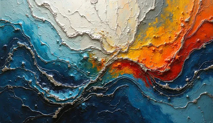 Dynamic abstract composition blending fluid, biomorphic shapes reminiscent of deep-sea life with sharp, crystalline geometric fr...