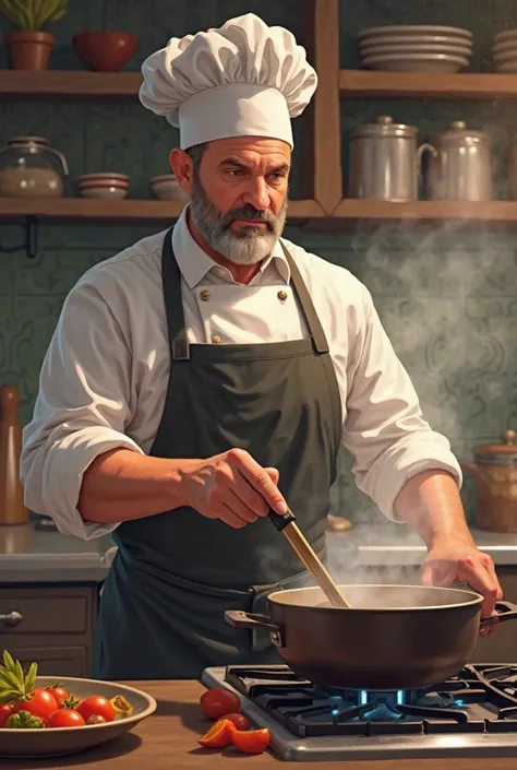 He's cooking