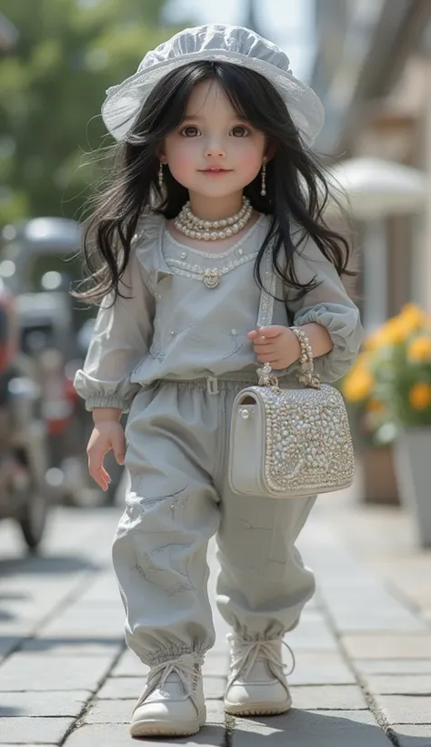 "Create an hyperrealistic doll like image of a little  healthy  toddler(858428445 ) with a cheerful and confident demeanor. The ...