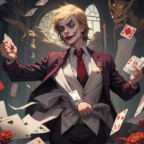 three playing cards: Joker, The king of worms is Trump and the king of tambourines - Putin.
