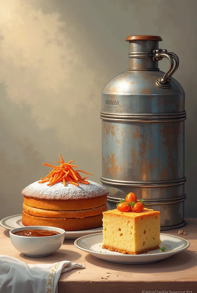 An art of canteen, carrot cake and pudding worth 10 reais 